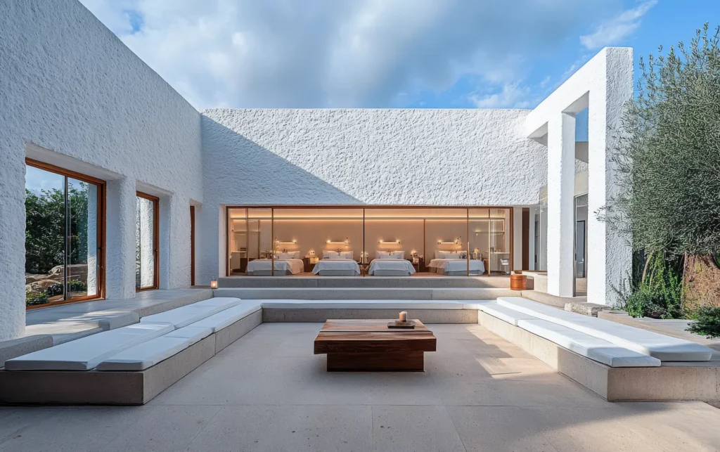 Expanse View | modern outdoor lounge area with white walls natural lighting contemporary design home